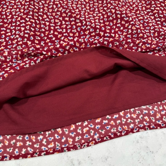 Madewell Women's Burgundy Floral Chiffon Top Short Sleeve Dress Shirt Lined - Picture 6 of 12